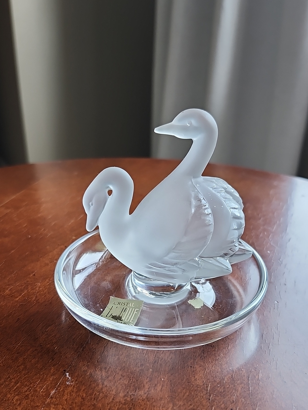 Lalique Two Swans Trinket Tray in Frosted Crystal